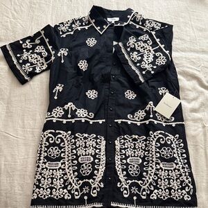 NWT Bohme Shirt Dress with White Embroidery